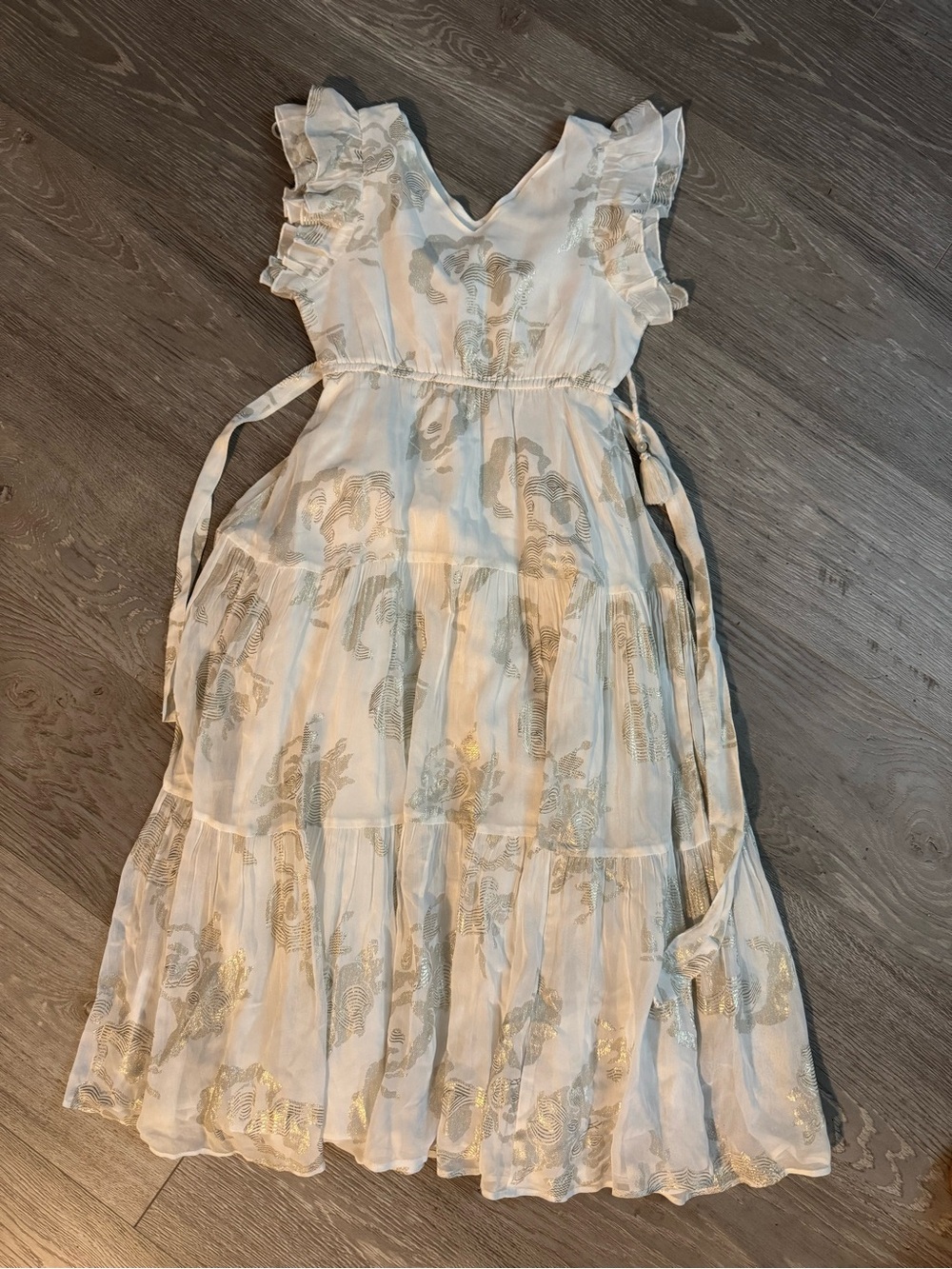 White and Gold Ruffle Sleeve Maxi Dress for Girls